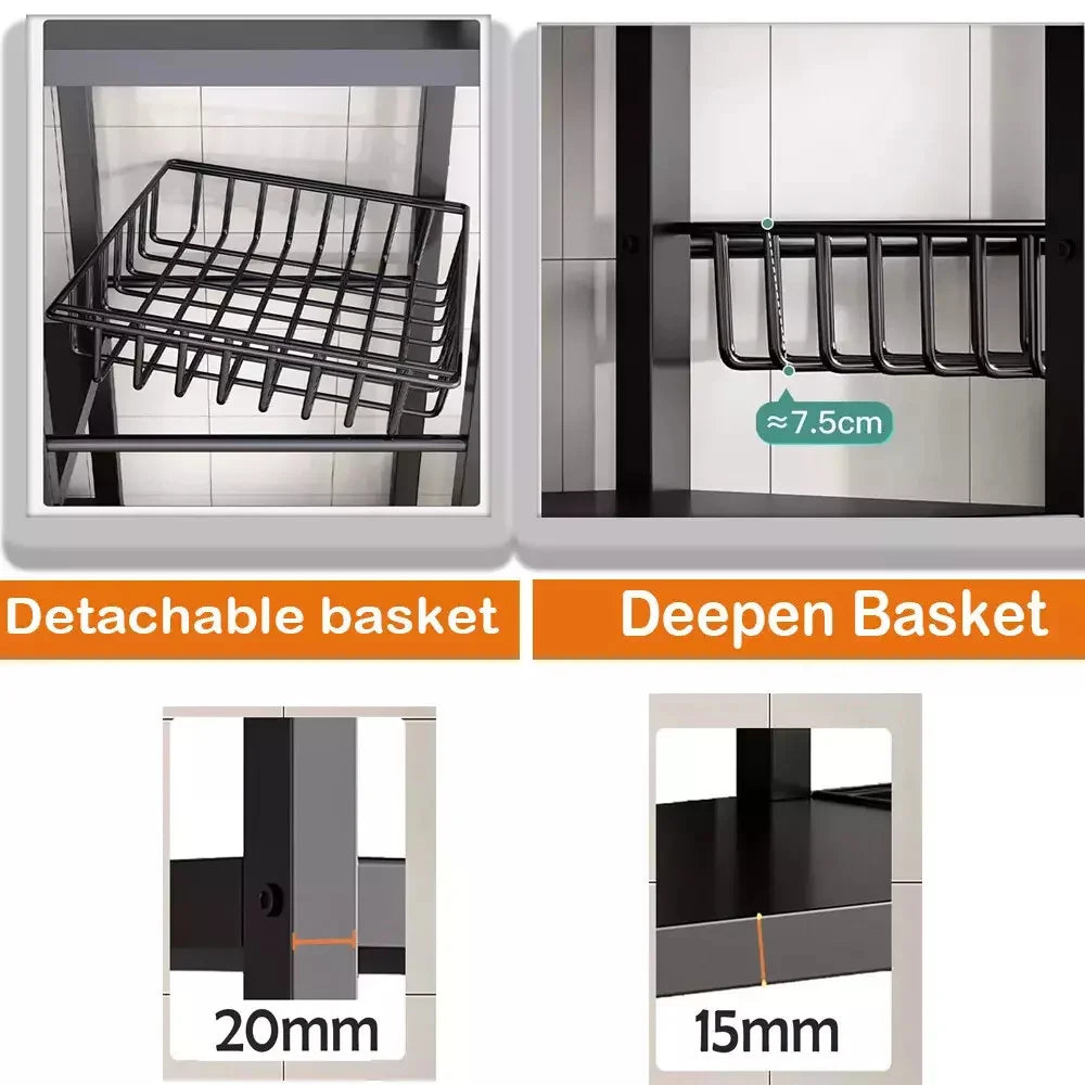 Multi Functional Kitchen Shelves with 4 Wire Baskets Storage Rack For Fruits And Vegetables Floor Standing Dining Sideboard