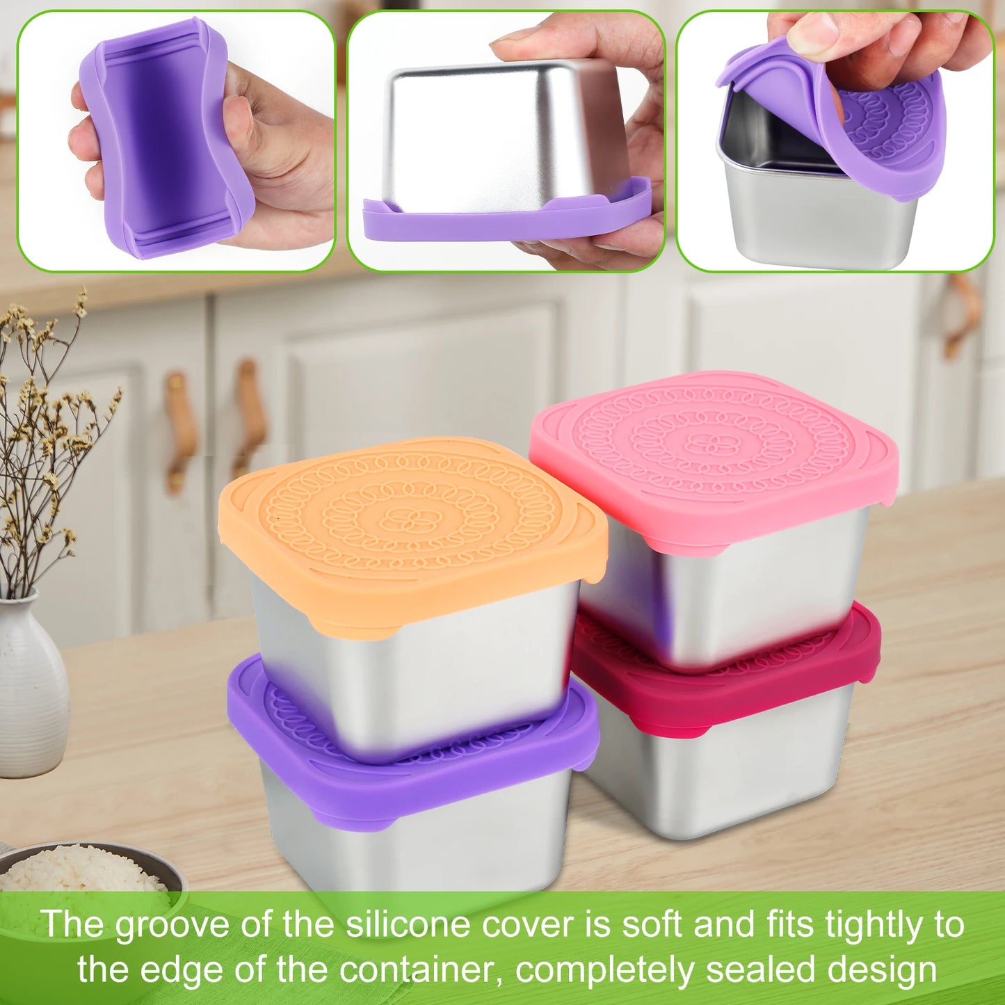 Tejesa 6/3pc Sauce Cup Dipping Bowl Stainless Steel Salad Dressing Bowl Leak-proof Tomato Sauce Bento Saucer with Lid Mini Snack Box