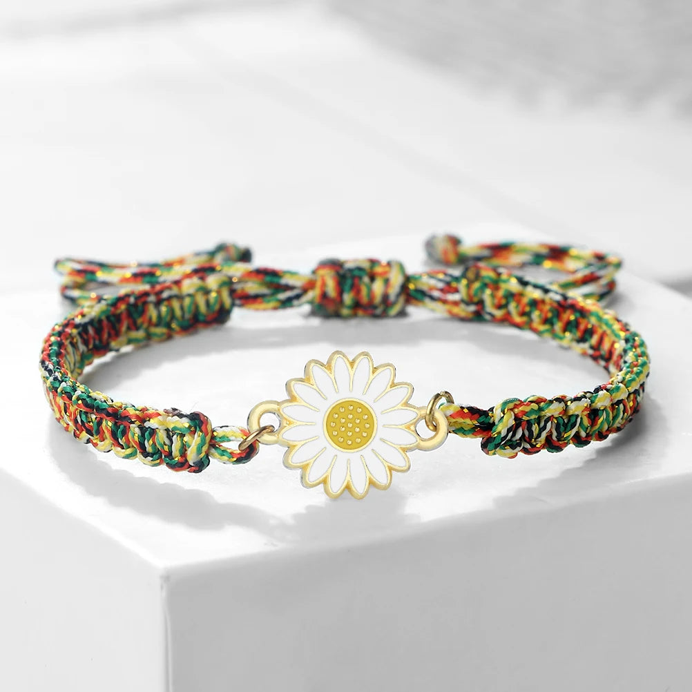 Lucky Knot Daisy Flower Bracelets For Woman Girls Braided Adjustable Black Red Rope Bangles Vintage Men Hand String Jewelry Gift