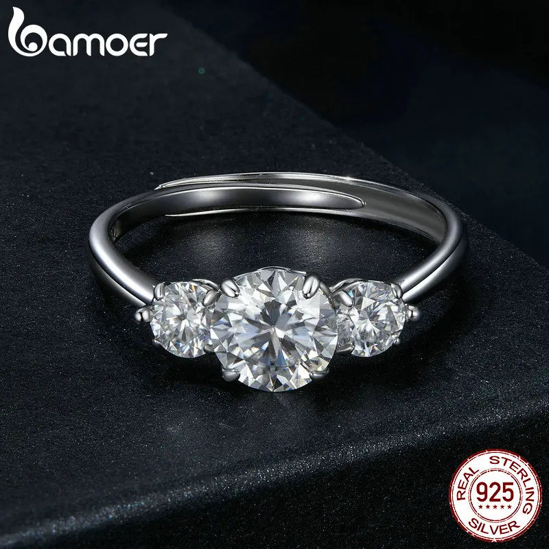BAMOER 1.6CTTW Round Moissanite Ring for Women, White Gold Plated D Color VVS1 Lab Diamond 925 Sterling Silver Engagement Ring