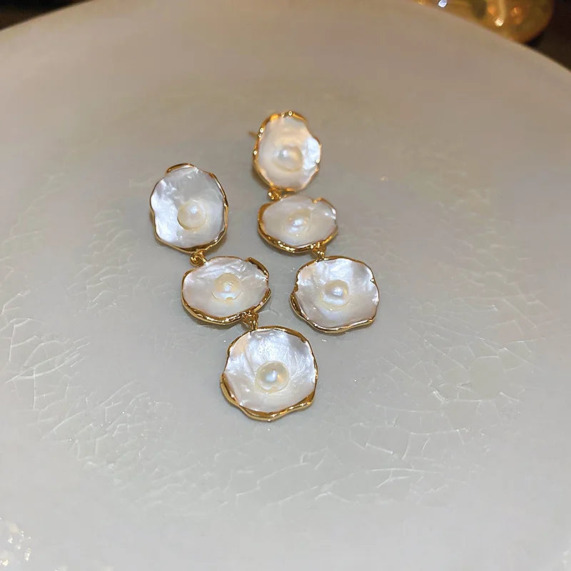 Hemasa S925 Needle Dangle Freshwater Pearl Earrings