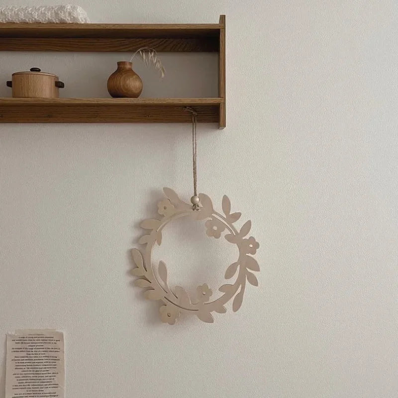 INS Nordic Wooden Olive Wreath Wall Hanging Decoration Handmade Wooden Ornament for Children's Room Decor Studio Photo Props