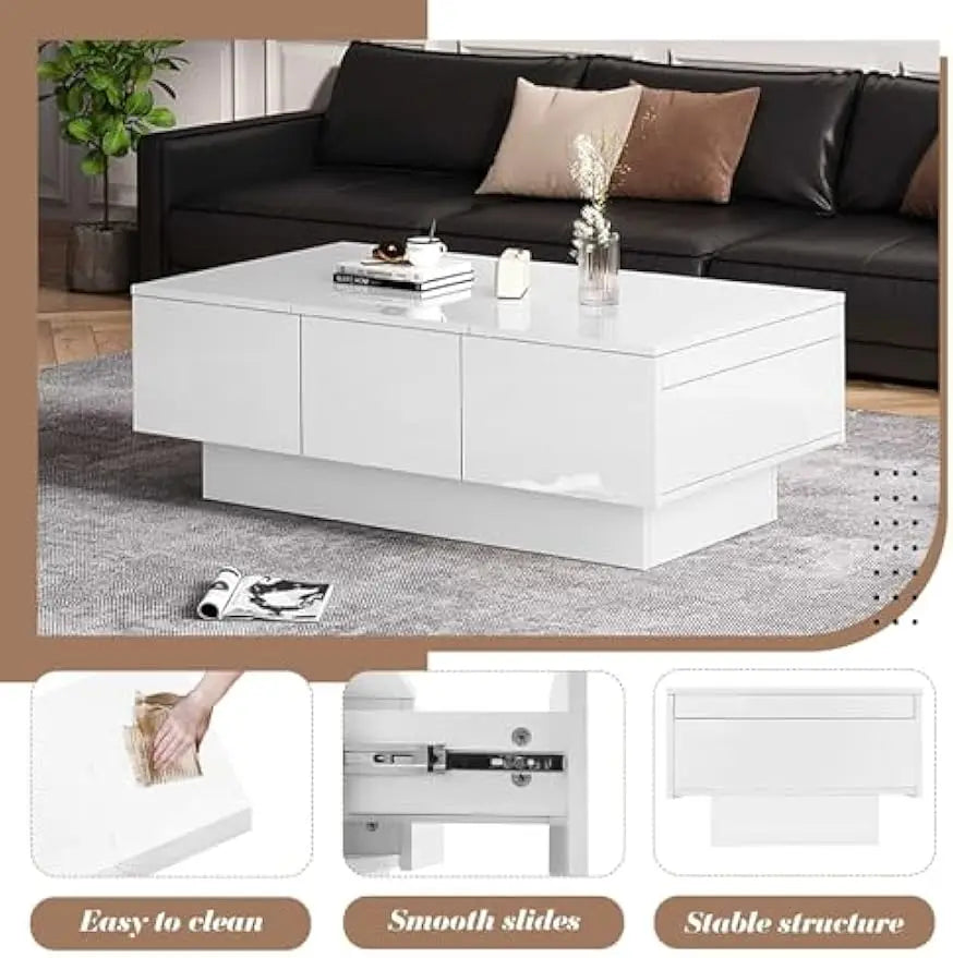 Coffee table, wooden center table Coffee table with 2 drawers and 2 large storage spaces for home office , living room