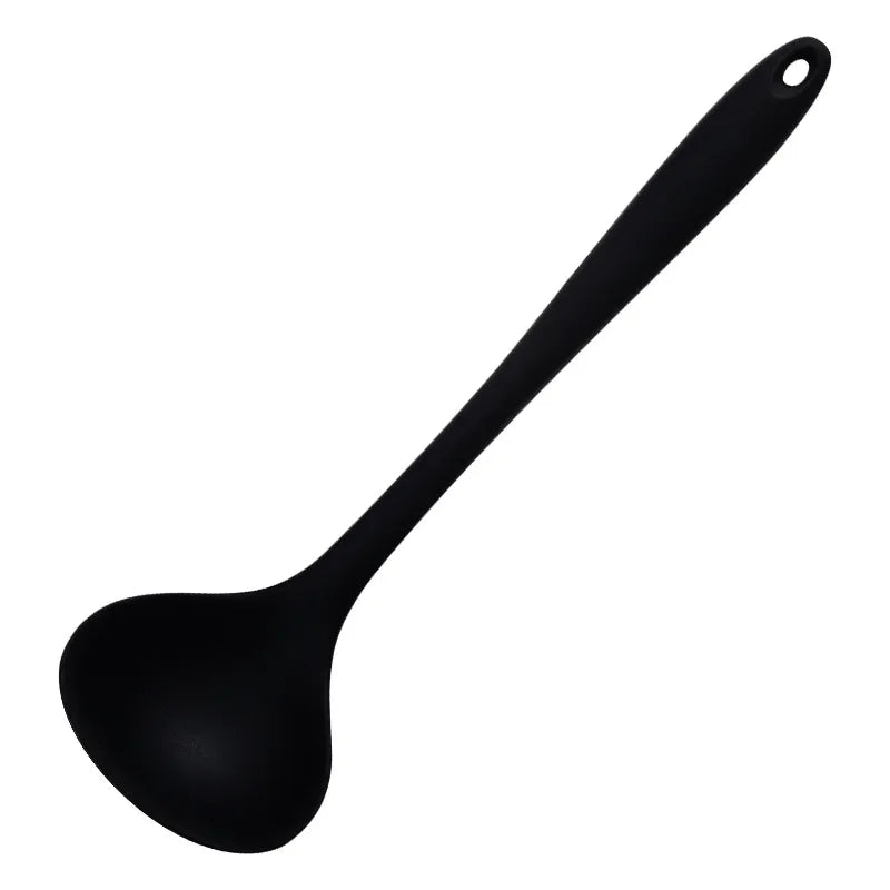 Hemasa Silicone Ladle Soup Spoon Non-stick Curved Handle Unbreakable Big Round Scoop for Dinner