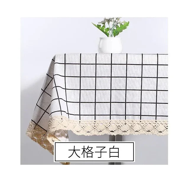 Tablecloth, Washable Cotton Linen Fabric Tassel Table Cloth Dust-Proof Embroidery Table Cover for Kitchen Dinning Farmhouse
