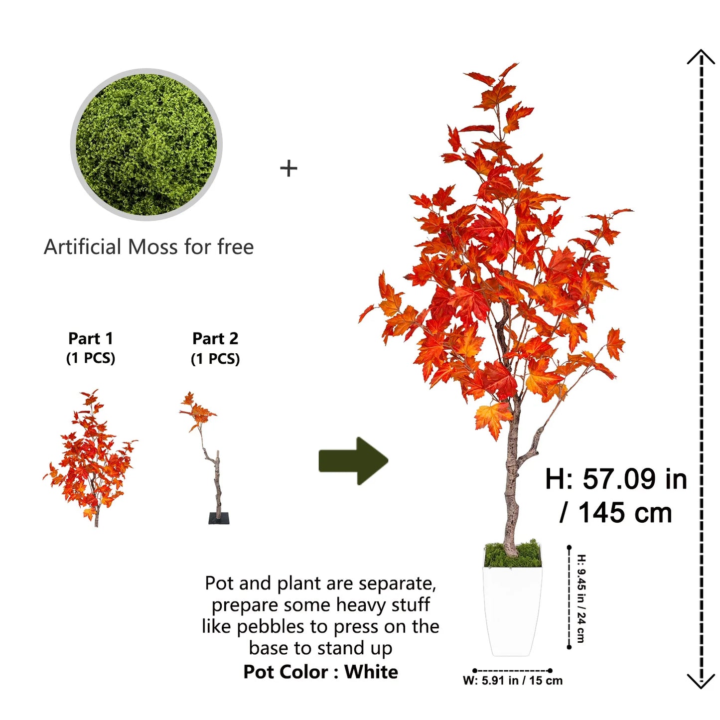 Tejesa 145CM Artificial Maple tree plant Indoor outdoor Ornament fake plant for home garden wedding party living room decor Halloween