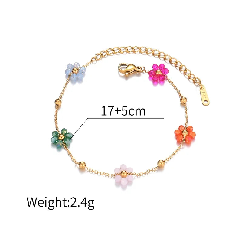Nextvance Fashion Trendy Stainless Steel Steel Colorful Floral Chain Bracelet Necklace Set Waterproof Charm Jewelry Set For Wome