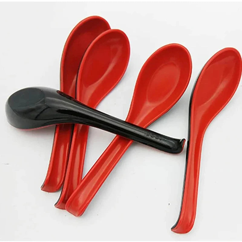 Hemasa 20Pcs Red and Black Soup Spoons Spoon Plastic Bicolor with Hook Practical Portable Long Handle Anti Scalding Antiskid TMZ