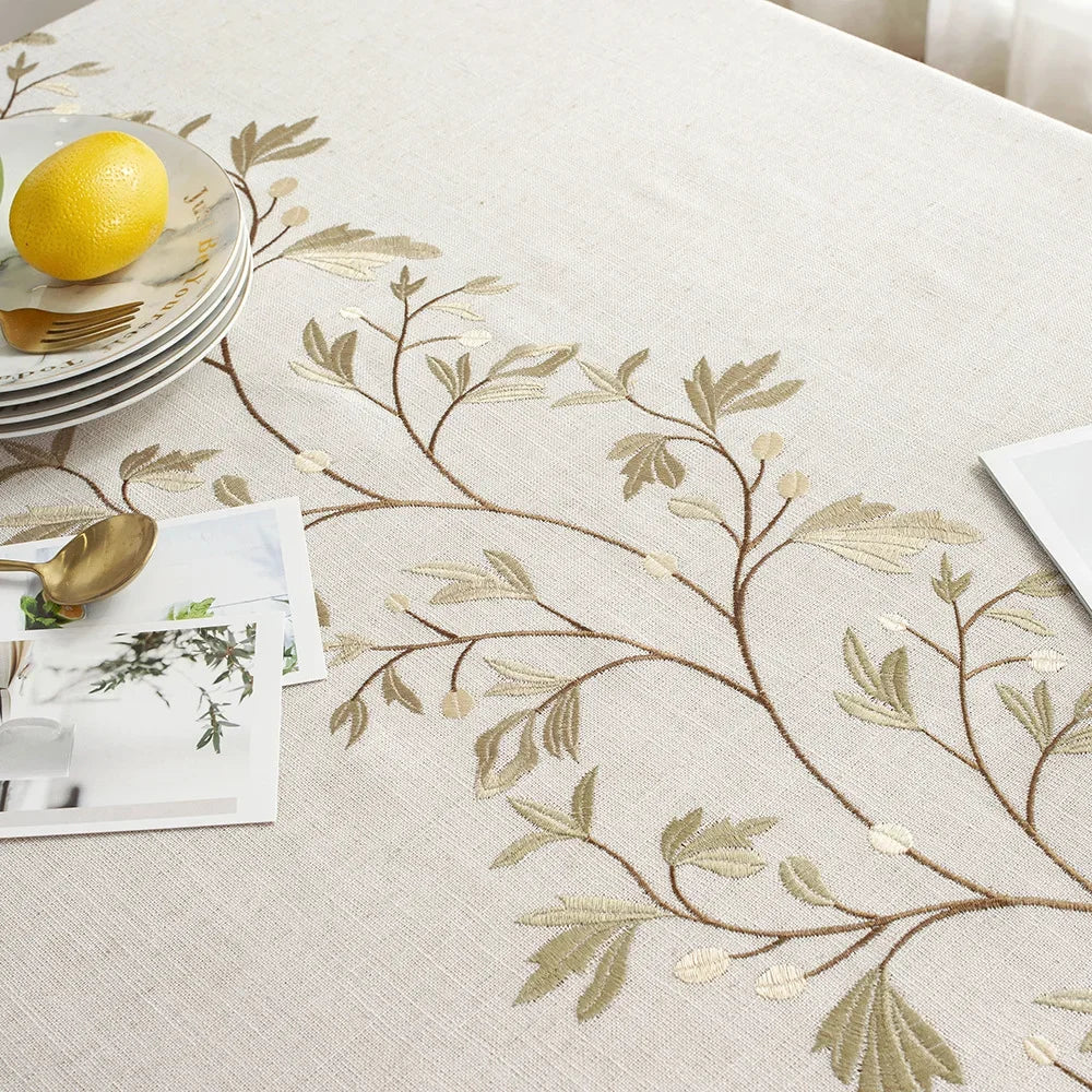 Embroidery Tablecloths Dust Proof Table Cover, Embroidery flower  Tassels Pattern Table Cloths,For Dinning Party Wedding Decor
