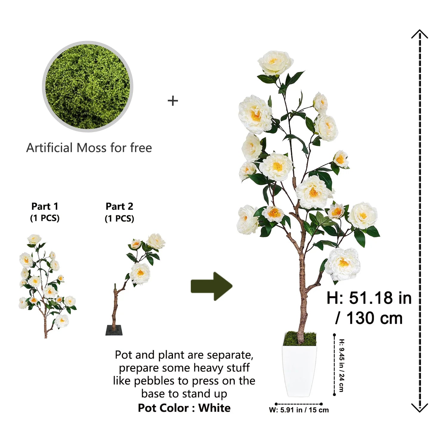 Tejesa 130-180CM Artificial Peony Flower tree plant Indoor outdoor Ornament fake plant for home garden wedding party living room decor