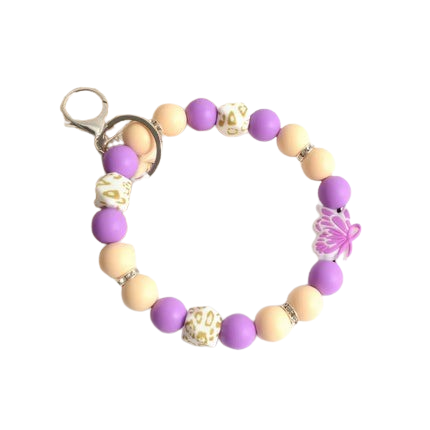 Hemasa Personalized Bangle Silicone Bead  Stretch Wristlet bracelet/ Keychain with  Keyring Gift for Teacher Mom Nurse Gift
