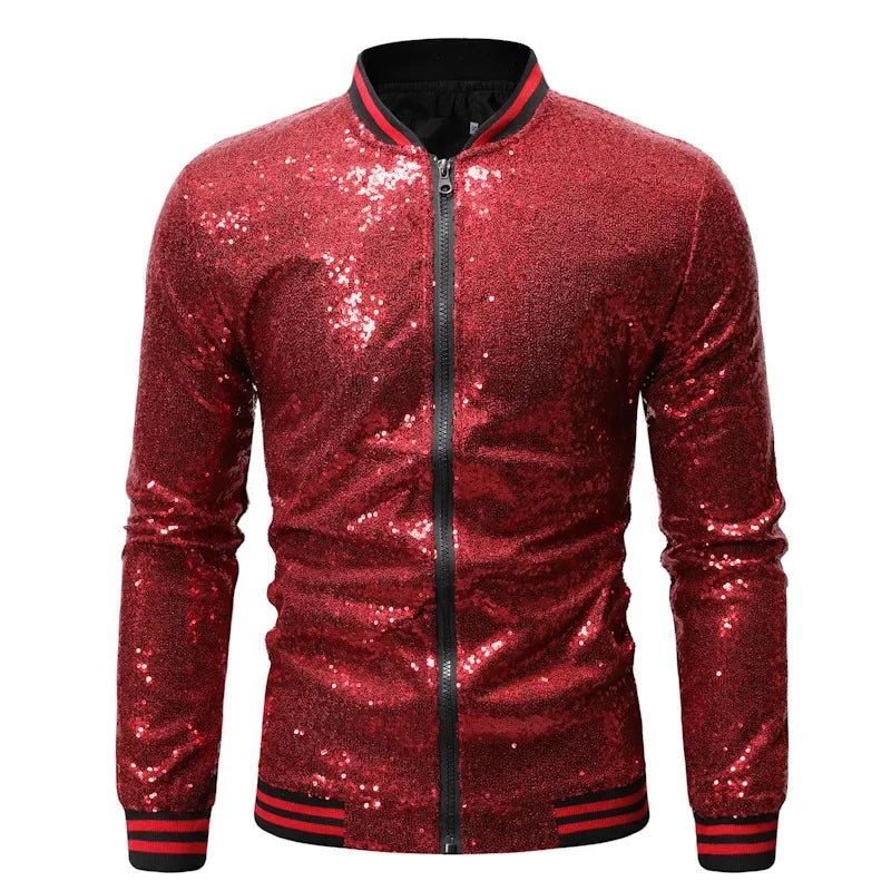 Hemasa  Winter  Sequin Jacket for Men, Stand Up Collar Contrasting Mens Jackets(Eur Size)