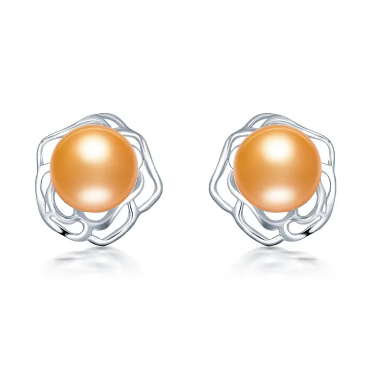 YWYC Peony Flower Retro Style Stud Earrings for Women 8-9mm Natural Freshwater Pearl Earrings Jewelry 2025 Trend