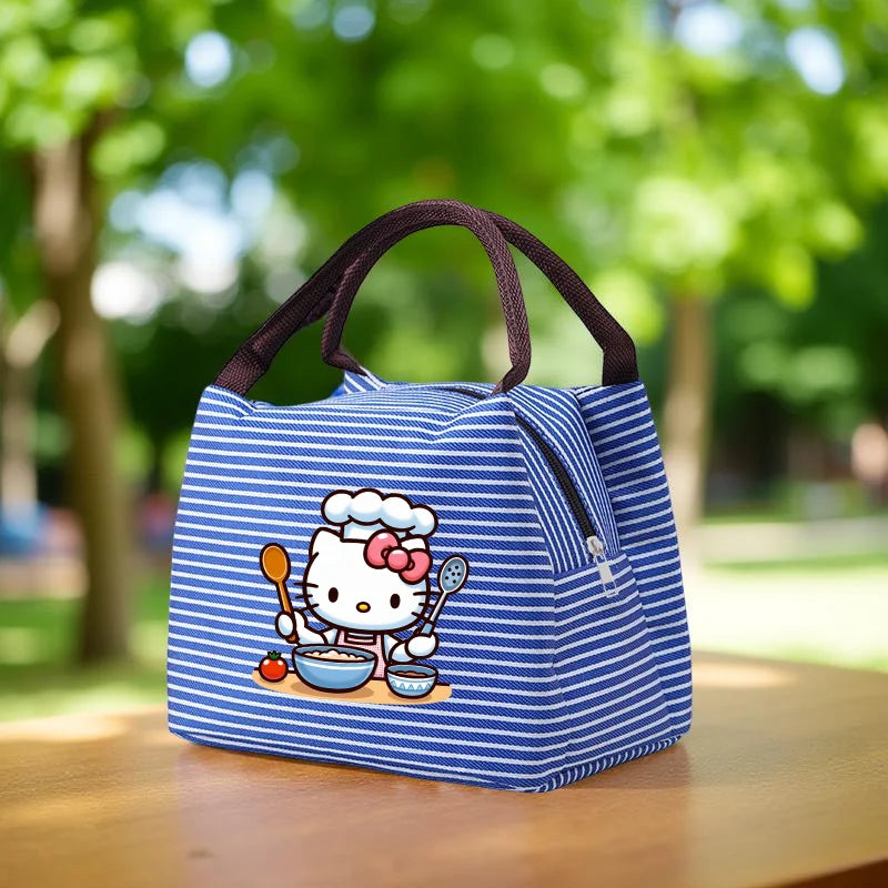 Hello Kitty Insulated Striped Lunch Bag Kuromi Portable Tote for Meals, Picnic Carrier, Suitable for School, Work, Beach Outings
