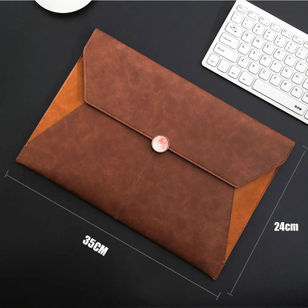 A4 Leather File Folder Large Capacity Document Bag Business Briefcase Magnetic Button Waterproof Laptop Cases Office Organizer