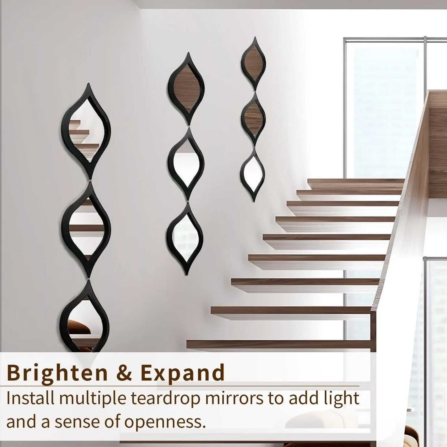 Hemasa 3pcs Modern Tear Drop Mirror Wall Decor, Bedroom Living Room Decor Boho Moon Wall Decor Home Bedroom Decor Living Room Decor
