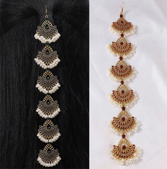 Hemasa  Hollow Hair Accessories For Women Crystal Stone Simulated Pearl Beads Tassel Head Chain Ethnic Style Women's Accesories