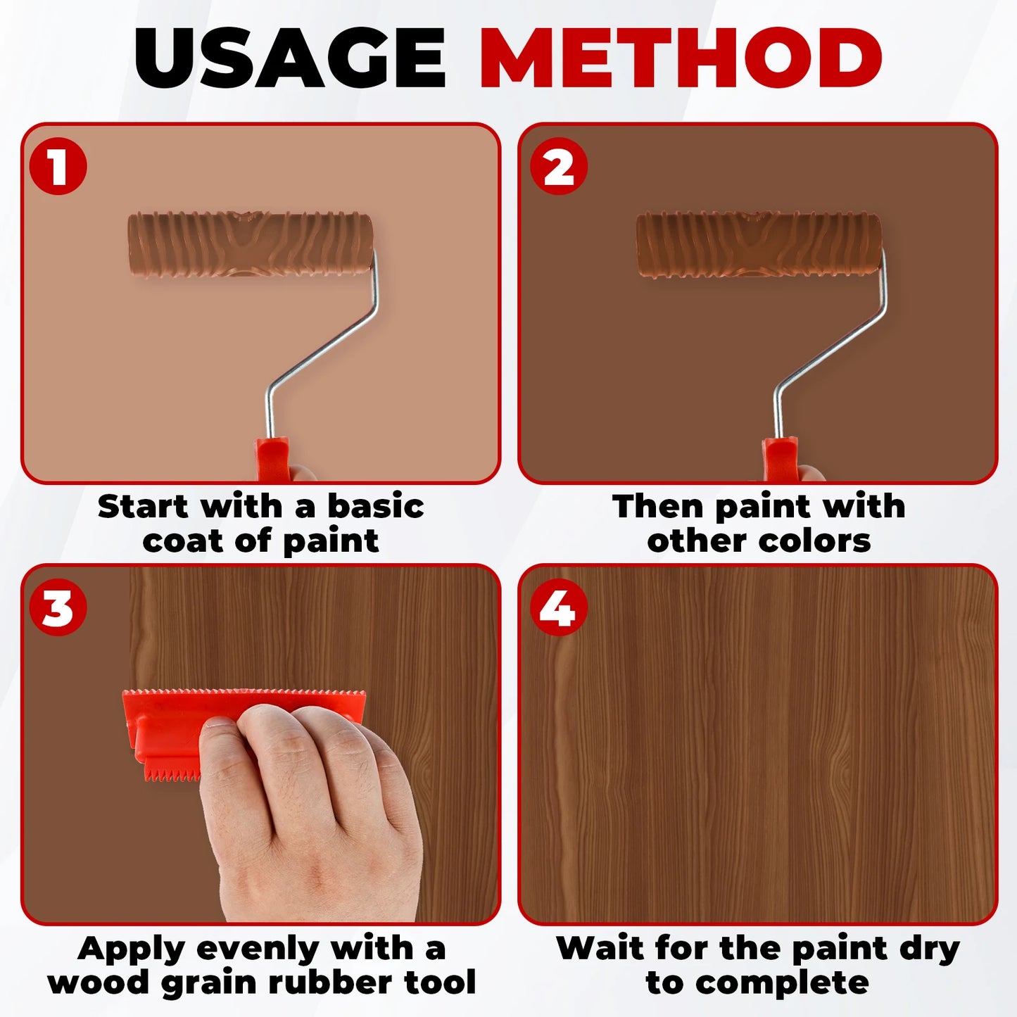 Tejesa 5/6Pcs Wood Graining Tool Professional Wood Grain Patterns Paint Tool Set Rubber Wood Grain Painting Roller with Handle for Wall