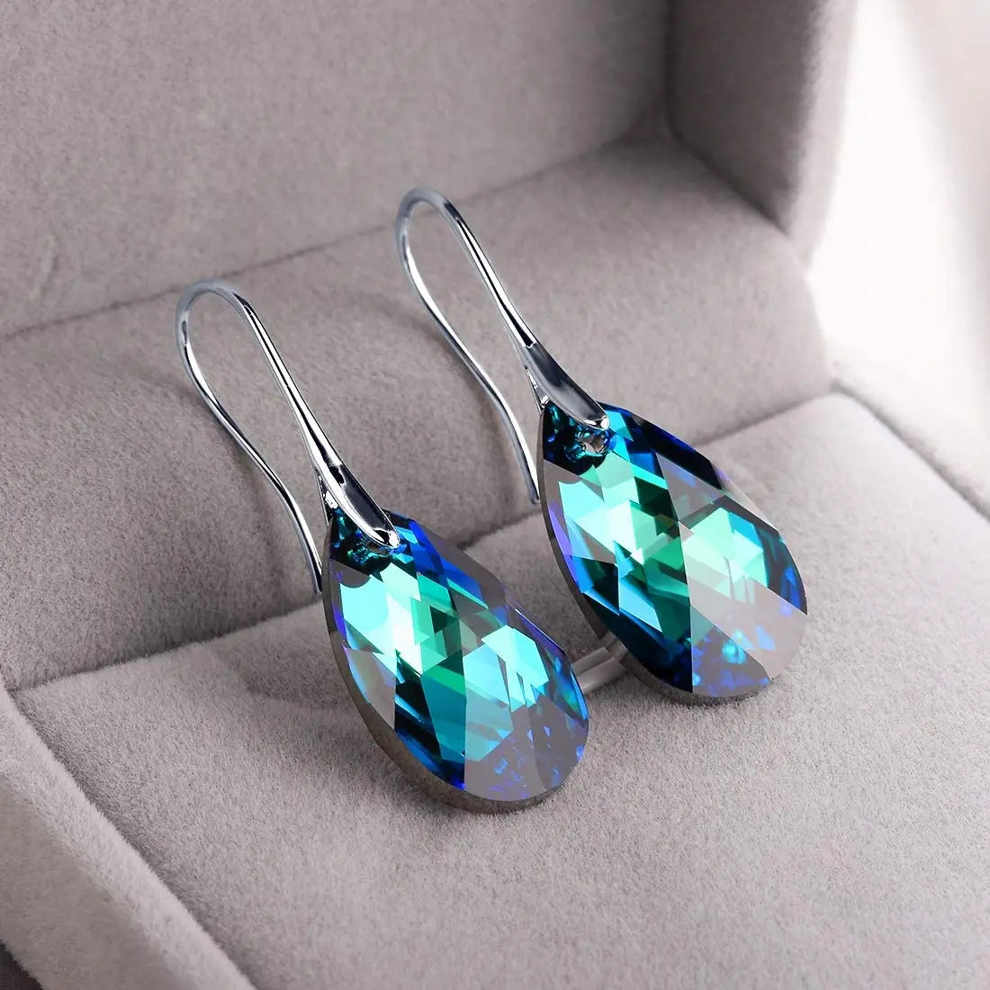 Classic Silver Color Korean Pear-shaped Drop Earrings Original Crystals from Austria Jewelry for Women Big Pendant Pendientes