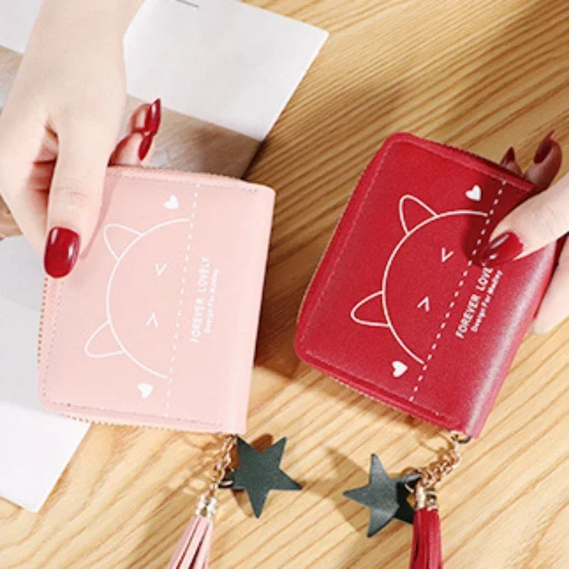 Wallet Simple Women'S Wallet Short Zipper Small Wallet Tassel Cartoon Animal print Coin Purse Female Clutch Card Holder Purse