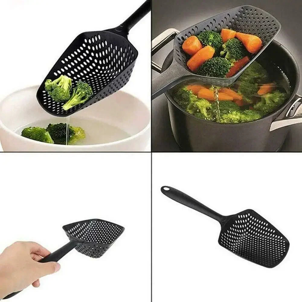 Scoop Colander Kitchen Strainer Scoop Food Drain Shovel Nylon Slotted Skimmer with Handle for Kitchen Cooking Baking Drain