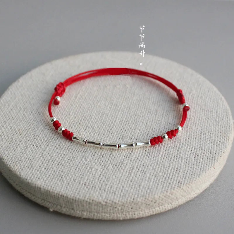 13-25cm Length Customizable 925 Sterling Silver Rope Bracelets Bamboo Black Red Thread Line String Bracelets For Women Girls