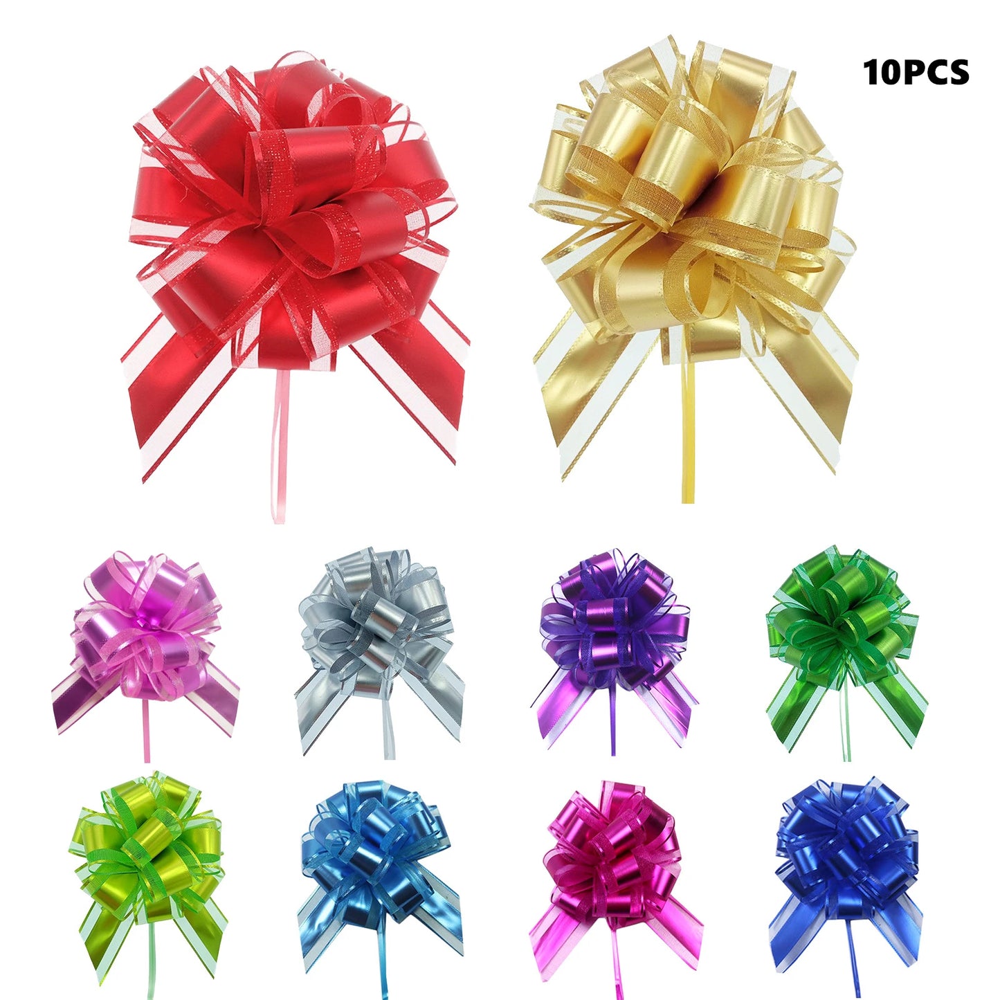 10PCS Pull Bow Large 6 Inch Organza Gift Wrapping Pull String Bows with Ribbon for Easter Presents Wedding Gift Basket Wrapping