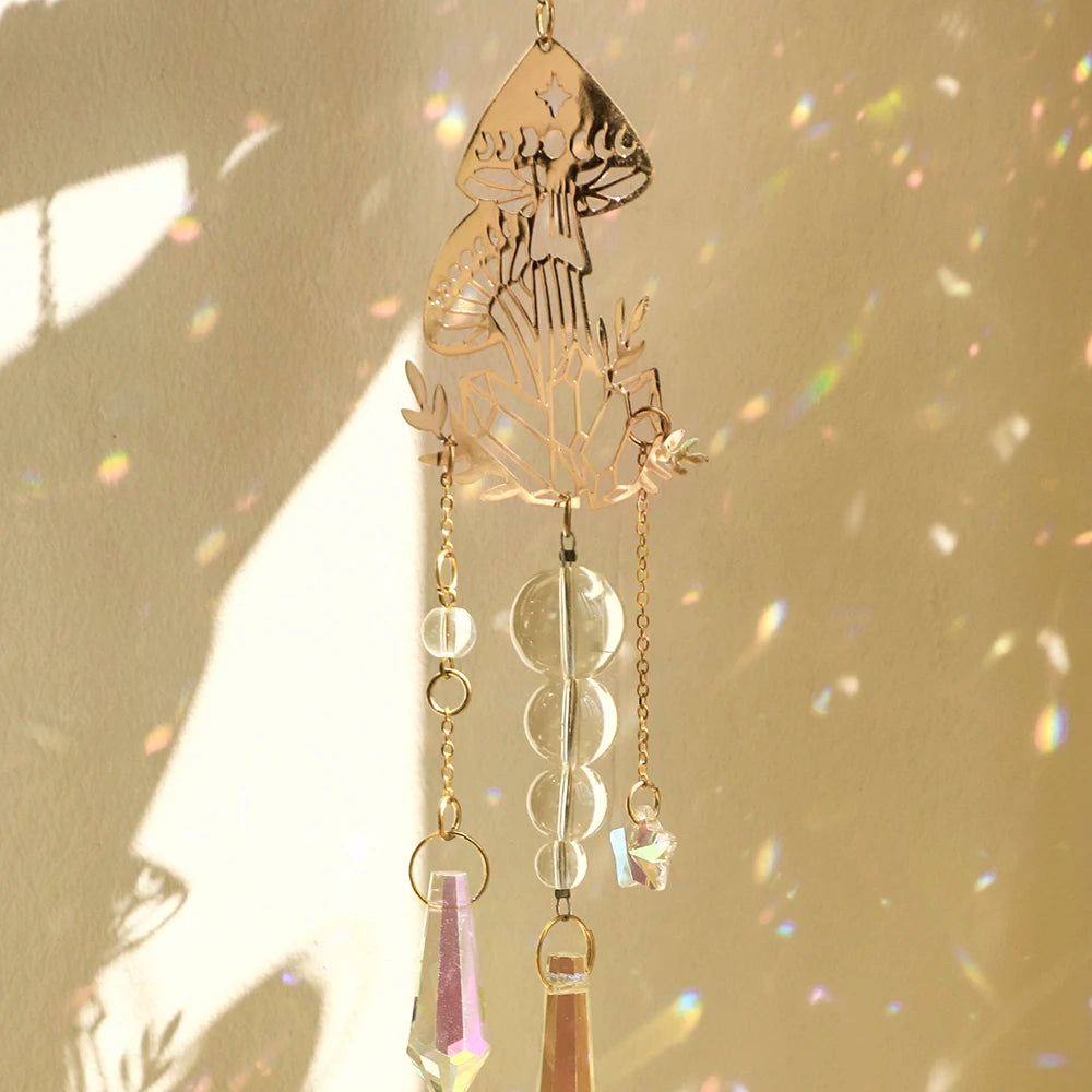 Hemasa Mushroom Sun Catcher Crystal Suncatcher Window Wind Chimes Chakra Prisma Art Hanging Ornaments Garden Suncatchers Outdoor Decors