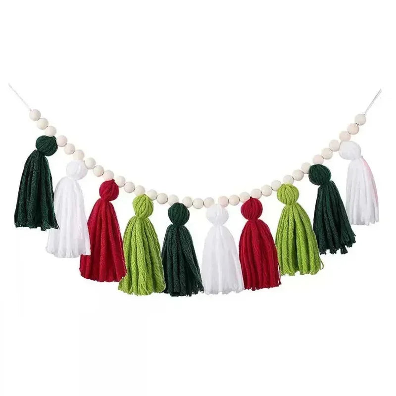 Nordic Style Hand-woven Wooden Beads String Wool Tassel  Home 2023 New Style Children's Kid Room Decoration Wall Hangings Decor