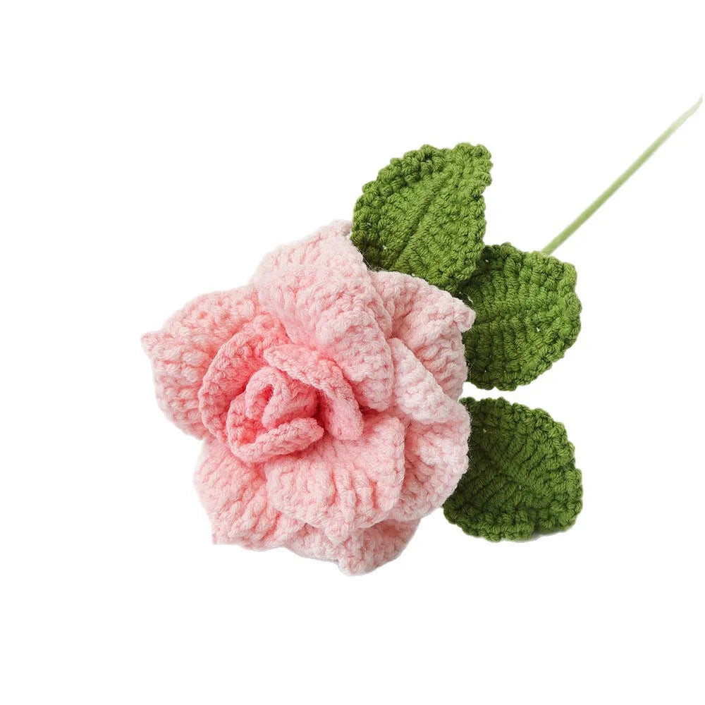 Hemasa 5Pcs Rose Knitted Crochet  Flowers /Wedding Bouquet Flower /Knitted Bouquet Home Party Decor  Friends Gift