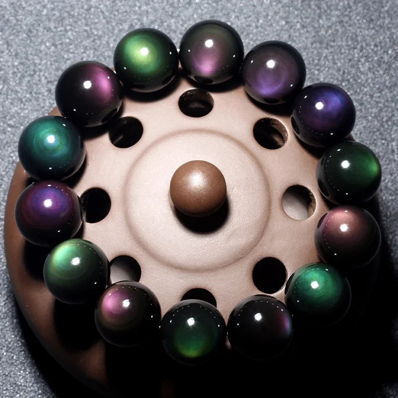 Hemasa Fashion Natural Crystal Stone Rainbow Obsidian Ball Bracelet for Women/Men