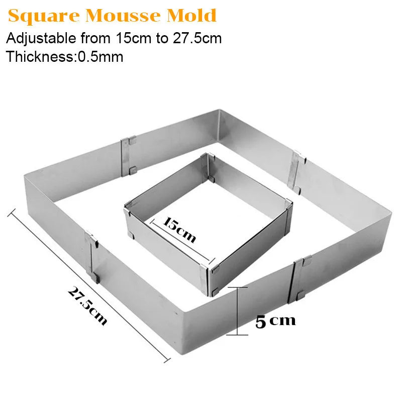 Adjustable Mousse Ring Set Round Square Stainless Steel Cake Baking Mold Birthday Wedding Cake Decorating Tools