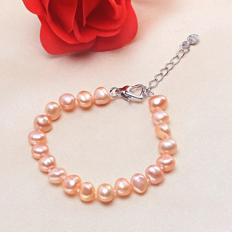 YWYC 5-6mm Heart Buckle Bracelet for Women Natural Freshwater Baroque Pearl 16-20cm Bracelets with Chain