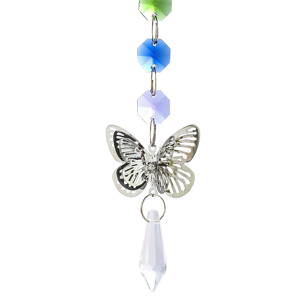 Chakra Suncatcher Butterfly Hanging Rainbow Marker Garland Crystal Icicle Prism Pendulum Light Catcher Bead Chain Strand Decor