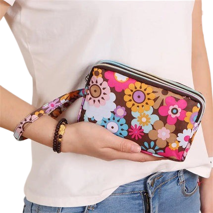 Hemasa 3 Zipper Women Waterproof Purse Cell Pouch Handbag Wallet Wristlet Bag Women'S Fabric Coin Purse Bag Mobile Wallet Clutch Bag
