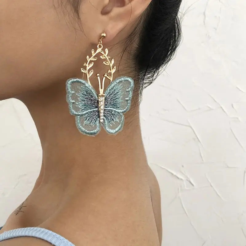 Unique Embroidery Earring Creative Dragonfly Earrings Women Embroidery Butterflies Statement Drop Earrings Statement Jewelry New