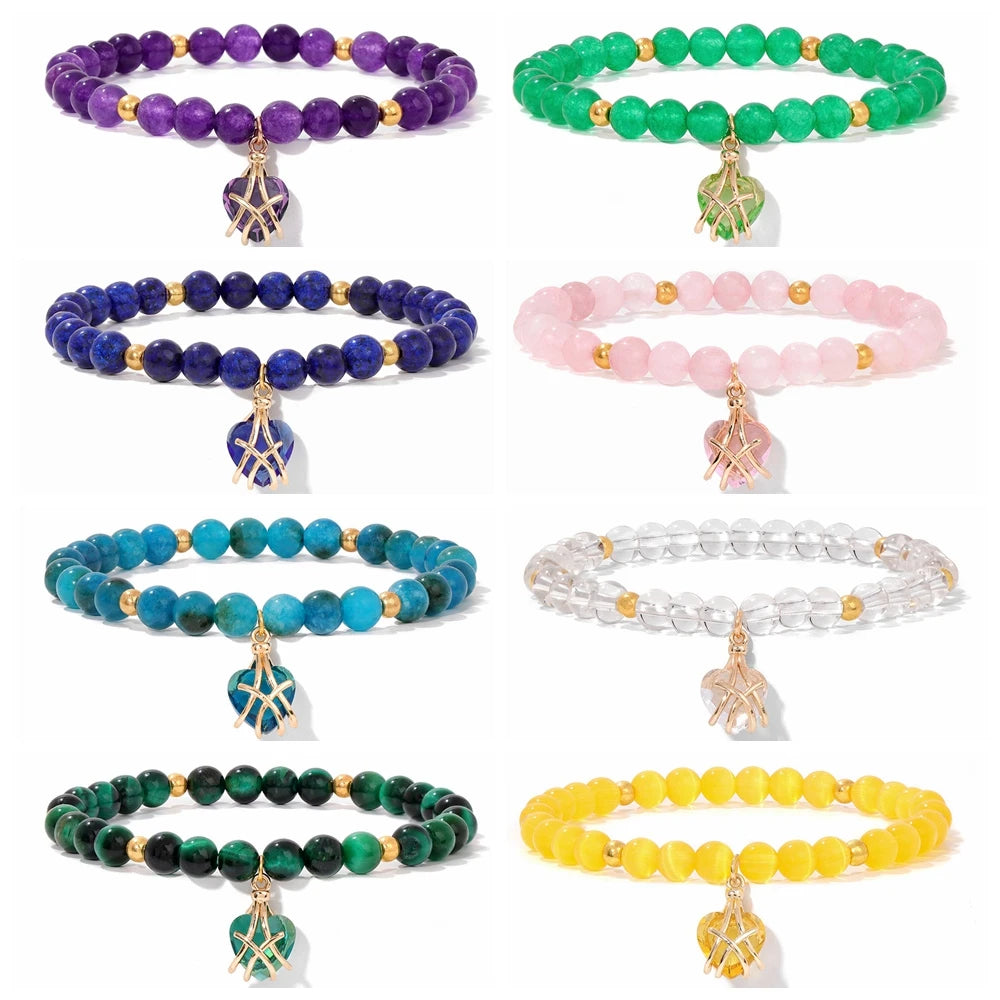 Hemasa  Stone Beads Stretchbale with Heart Shape Pendent Bracelet