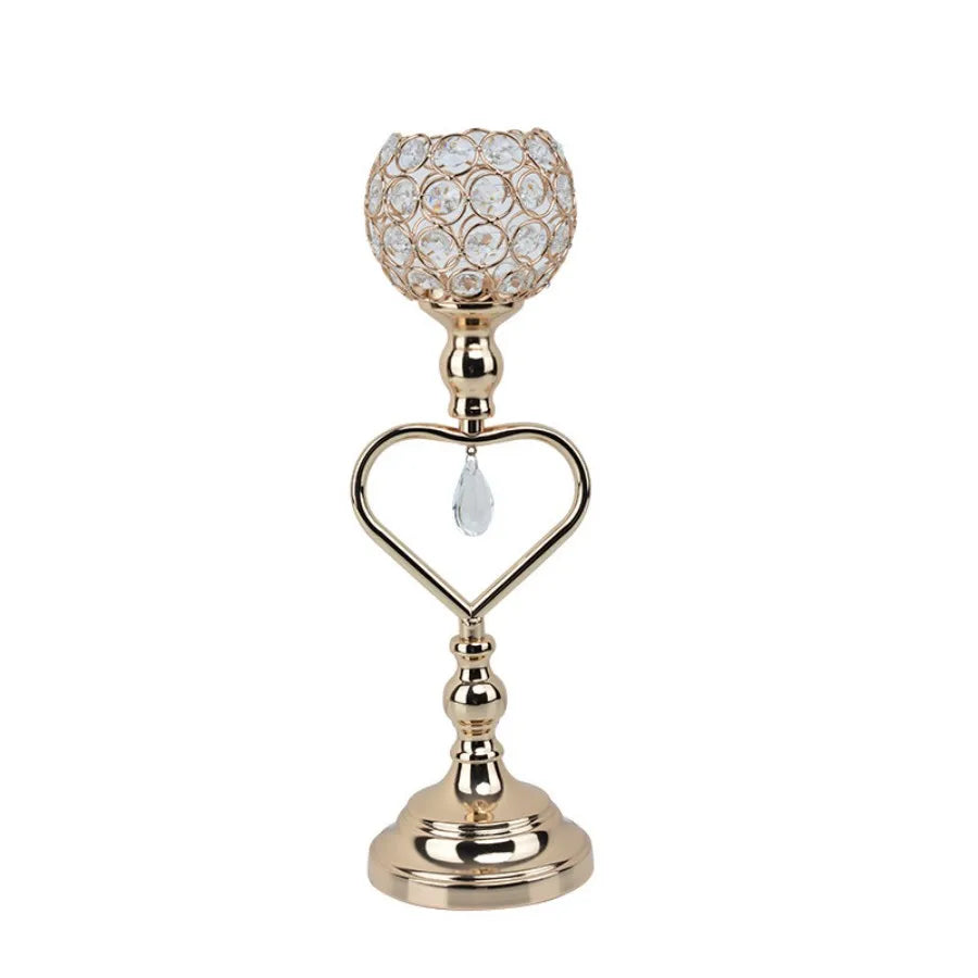 Hemasa Golden Crystal Candle Holder Dwarf Tealight Candle Holders/Iron Heart Candlestick/ Small Vintage Candlestick Set for Table