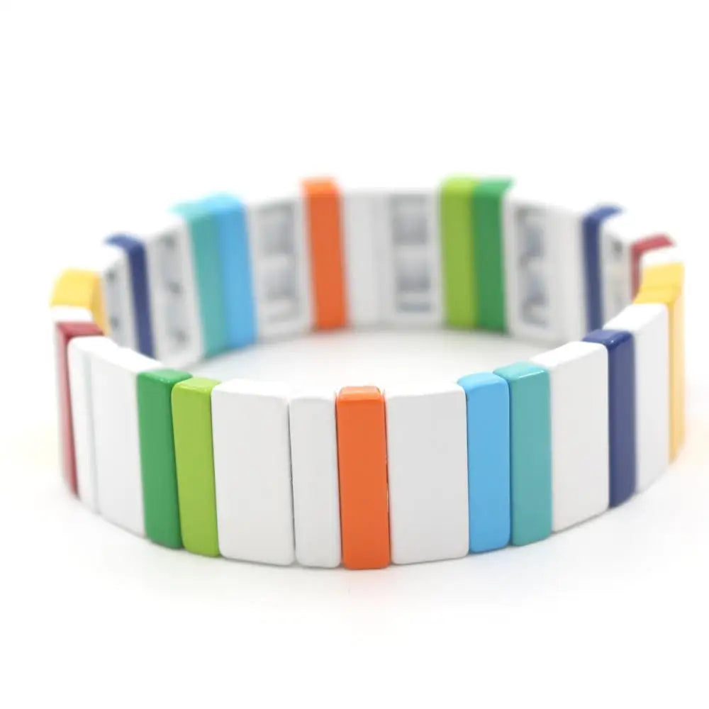 Bohemian Fashion Enamel Ladies Bracelet Rectangular Rectangle Rainbow Lucky Bracelet Beaded Multilayer Stackable Couple Bracelet