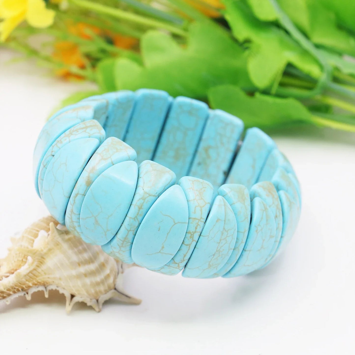 10-24mm Blue Turkey Turquoise Bracelet Howlite Stone Gemstone Women Girls Elastic Hand Ornaments Fashion Jewelry Making Design