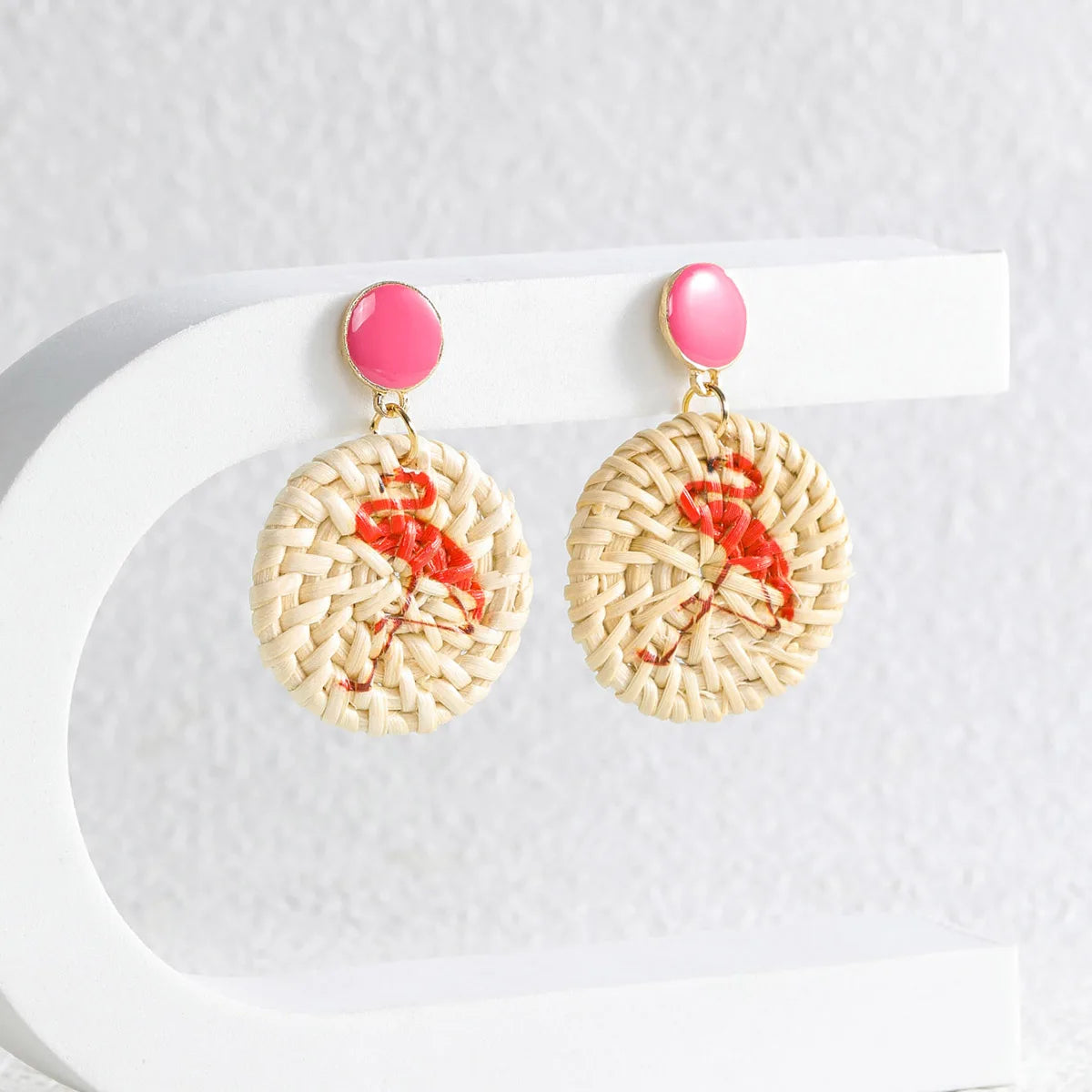 Half Round Natural Stone Rattan Drop Earrings For Women Fashion Trend Ladies Round Earring Birthday Party Gift Jewelry Wholesale