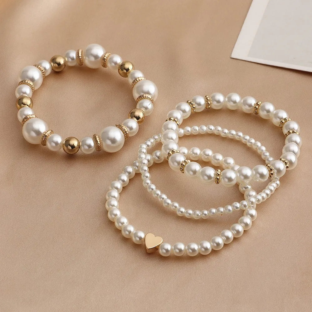 4 Pcs French Retro Simple Imitation Pearl Bracelets Set For Women Bridal Fashion Temperament Combination bracelet Jewelry Gift