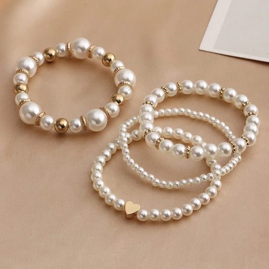 4 Pcs French Retro Simple Imitation Pearl Bracelets Set For Women Bridal Fashion Temperament Combination bracelet Jewelry Gift