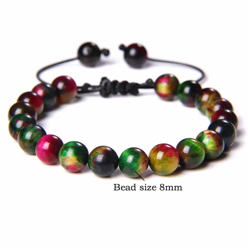 Hemasa Cool Royal Blue Tiger Eye Bracelets Natural Stone Tiger Eye Beaded Bracelets Pulsera Hombre Men Adjustable Woven Rope Bracelets