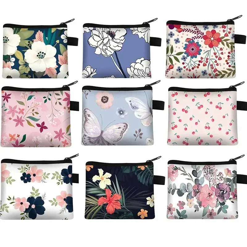 Tejesa Floral Print Small Cosmetic Bag Girl Women Sanitary Napkin Storage Organizer Bag Coin Card Money Eearphone Lipstick Holder Pouch