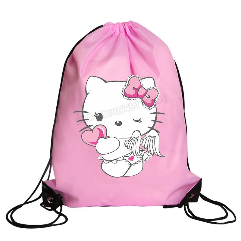 Hemasa Hello Kitty Drawstring Bag Sports Waterproof Backpack   Bags Birthday Cute Gift