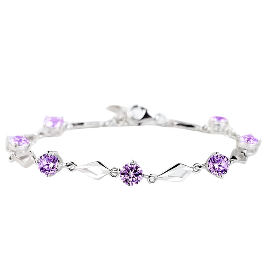 Silver Amethyst 925 Sterling Silver Bracelet Charm Women Wedding Bracelet Gift