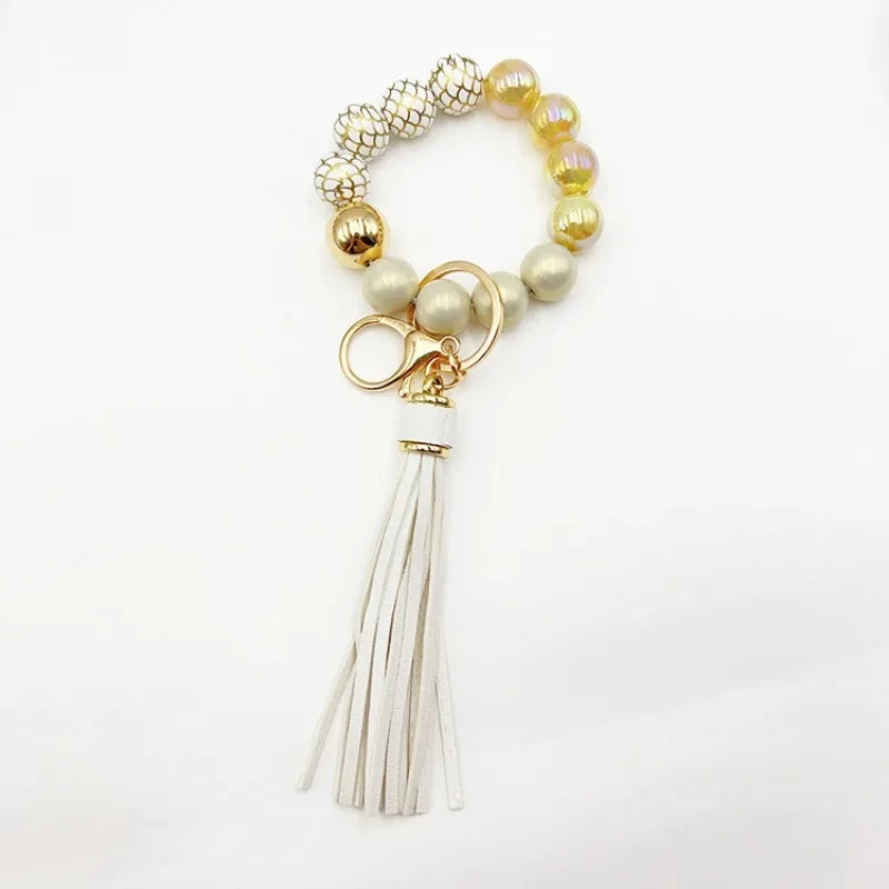 Silicone Tassel Beaded Bag Accessories Cross-Border Keychain Hand Bracelet Jewelry Decoration from Mainland China