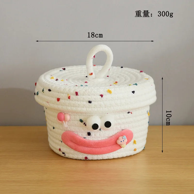 Tejesa Large Capacity  Woven Basket with Lid Cartoon House aped Storage Container Fun Desktop Organizer Basket for Home Use