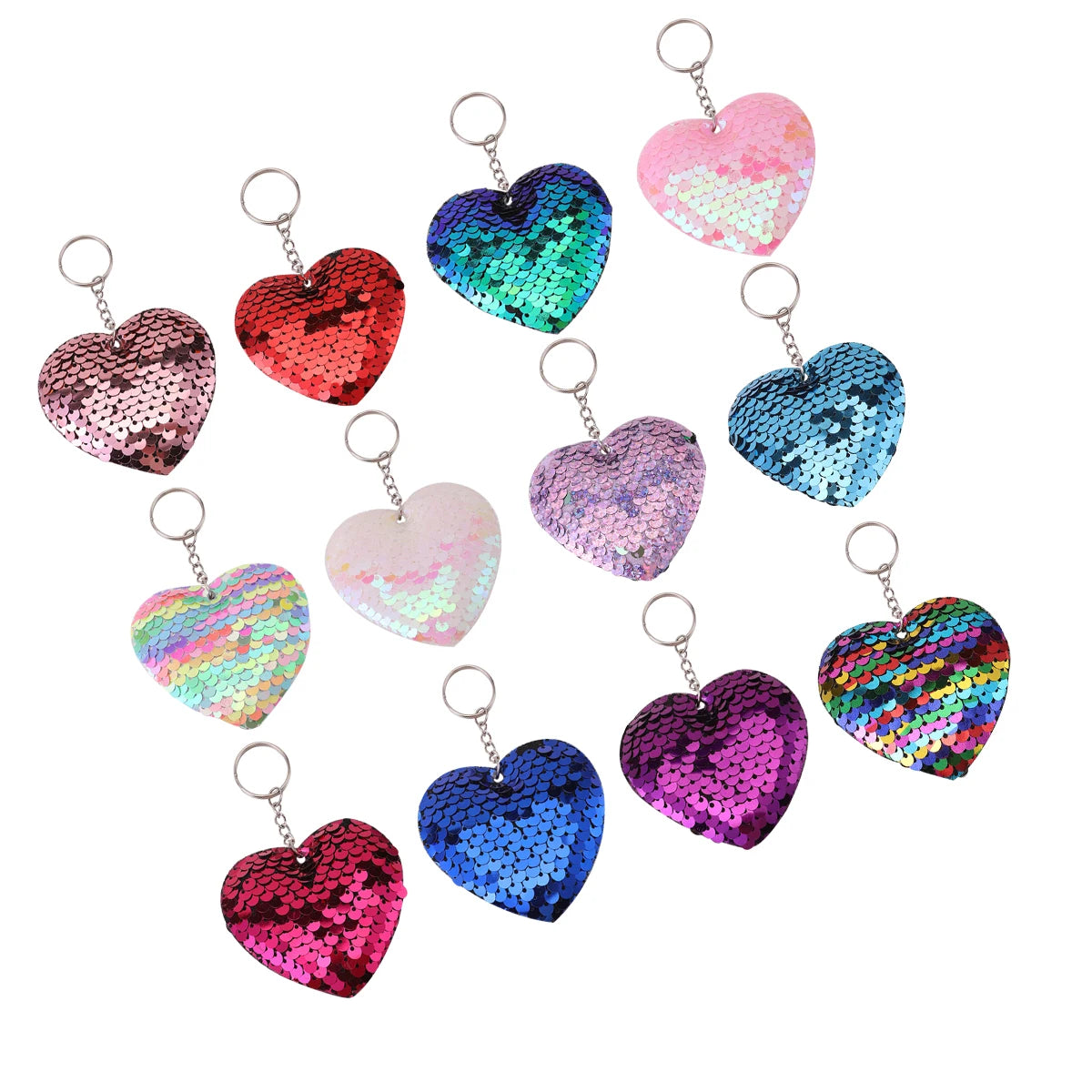 12pcs Cute Sequin Love Heart Keychain - Stylish Bag Charm and Keyring Decoration Wallet Bag Backpack Charms Party Favors